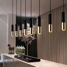 Modern Black And Gold Single Light Cylinder Pendant Lamp For Bar Cafe Black-Gold Cylinder Pendant Light, Cafe Black, Modern Centerpieces, Gold Color Combination, Gold Pendant Lighting, Drop Lights, Custom Kitchens, Bar Cafe, Modern Colors