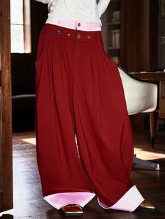 Contrast Color Loose Flap Wide Leg Pants – ARCANA ARCHIVE Baggy Wide Leg Dress Pants With Pockets, British Indian, Leg Pants, Clothing Items, Contrasting Colors, Wide Leg Pants, High Fashion, Wide Leg, Women's Fashion