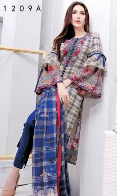 Five Star - Lawn - 09 A Bazo Design, Churidar Neck, Pakistani Clothes, Girls Dresses Sewing, Frock Fashion, Pakistani Dresses Casual, Girls Frock Design