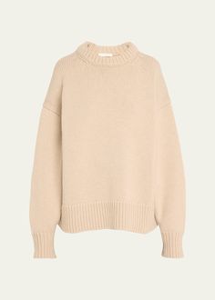 THE ROW Ophelia Wool-Cashmere Sweater Leather Slippers, Bergdorf Goodman, Cashmere Sweater, Cashmere Sweaters, Oversized Fits, Pullover Styling, Crew Neckline, Soft Leather, The Row