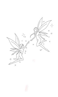 a drawing of two fairy tinkerbells holding hands