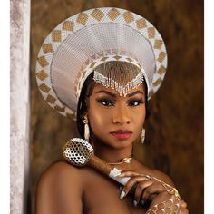 Zulu Traditional Attire Umhlonyane, Zulu Head Beads, White Adjustable Hat With Tall Crown, White Adjustable Tall Crown Hat, White Tall Crown Hat With Adjustable Fit, Zulu Wedding Attire, Zulu Traditional Attire African Women, Lobola Celebration, Zulu Women Beauty