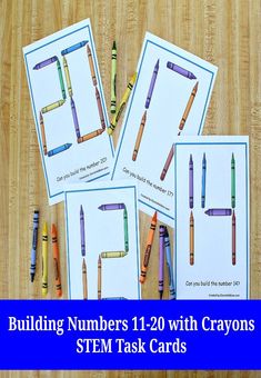 Your children at home and students at school will have fun using this set of STEM task cards and crayons to build ten numbers from eleven to twenty. Stem Task Cards, Building Numbers, Stem Bins, Family Projects, Math Activities For Kids, Teen Numbers, Free Printable Activities, Printable Activities For Kids, Busy Bags