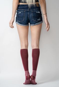 Knee High Socks These Maroon Striped Knee High Socks are made from soft cotton and feature a sophisticated stripe pattern. With a knee-high design, these socks provide both comfort and style. Perfect for adding a touch of class to any outfit. One Size - Size: Small Women's Shoe Size: 5-7 Material: Cotton/Nylon/Span Product Care: Do not Bleach or Iron Machine Wash in Like Colors [Model's height in photo is: 5'7"] Casual Thigh High Socks, Casual Cotton Thigh High Socks, Casual Thigh High Cotton Socks, Casual Thigh High Socks For Stocking Stuffer, Casual Mid-calf Stockings, Casual Thigh-high Socks For Stocking Stuffers, Cotton Knee-high Socks For Fall, Casual Stretch Striped Socks, Casual Striped Stretch Socks