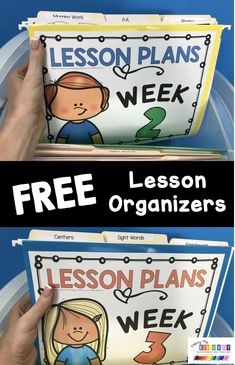 two books with the title lesson plans week written on them and an image of a person holding