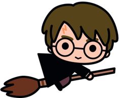 a cartoon harry potter flying on a broom