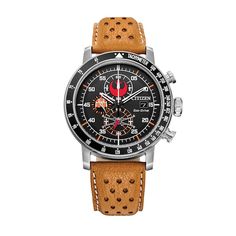 Reach new style heights with this men's Rebel Pilot chronograph leather strap watch from the Citizen Eco-Drive® Star Wars™ Collection. The black dial features luminous hands and markers, orange and red accents, and a date display. The chronograph sub-dials showcase essential Rebel symbols - the helmet, X-wing fighter and the Jedi Order™ logo. 44.0mm stainless steel case with spherical mineral crystal and a rotating tachymetre bezel The classic phrase "May the Force be with You" is etched on the Star Wars Watch, Eco Drive Watches, Star Wars Luke Skywalker, Brown Leather Strap Watch, Star Wars Men, Mens Chronograph, Citizen Eco, Citizen Watch, X Wing