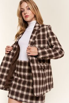 One Button Blazer, Normal Body, Chic Office, Brown Plaid, Plaid Blazer, Blazer Buttons, Basic Style, Womens Plaid, Plaid Pattern