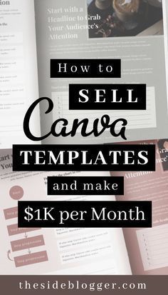 an open book with the title how to sell canvas templates and make $ 1k per month