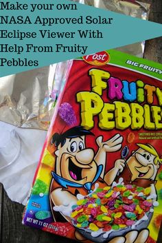 a bag of fruity pebbles next to some plastic bags