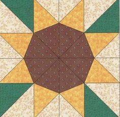 This is a 12-inch paper pieced Sunflower quilt block. There will be 4 pages to print out. Sunflower Quilt Block Pattern Free, Sunflower Quilt Block, Sunflower Quilt, Sunflower Paper, Sunflower Quilts, Quilt Block Patterns Free, Bed Quilt, Paper Pieced Quilt, Lap Quilts