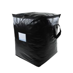 a large black bag sitting on top of a white background