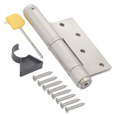 a door hinge with screws and an opening tool