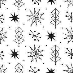 Atomic Icons Fabric - Black/White - ineedfabric.com Mid Century Artwork, Mid Century Modern Black, Retro Vector Illustration, Atomic Mid Century, Black And White Illustrations, Fabric For Sewing, Mid Century Modern Patterns, Retro Images, Retro Vector