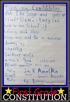 a poster with writing on it that says first grade conclusion we are the boys and girls of little elme's story can