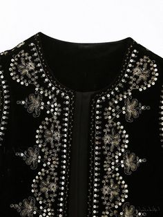 Lasaky - Sleeveless Slim Fit Outerwear Vest with Sequin Embroidery - Perfect for Layering Sleeveless Jackets For Women, Embroidered Number, Waistcoat Fashion, Mode Mantel, Jacket Summer, Embroidered Vest, Velvet Vest, Floral Vests, Short Vest