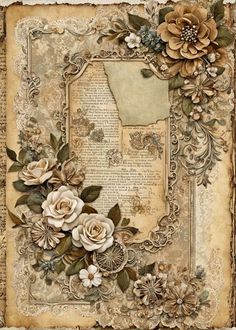 an old book with flowers and leaves on it