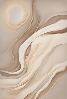 an abstract painting with white and beige colors on the wall, as if it were liquid paint or acrylic