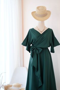 Forest Green Bridesmaid dress Dark Green Dress Green | Etsy Green Bridesmaid Dresses Short, Forest Green Bridesmaid Dresses, Flowy Bridesmaid Dresses, Dark Green Bridesmaid Dress, Forest Green Dresses, Yellow Lace Dresses, Wrap Dress Midi, Dark Green Dress, Bridesmaid Dresses With Sleeves