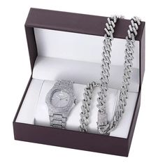 Men Hip-Hop Paved Rhinestones Watch Luxury Quartz Movement Watch Bands As Gift, Luxury Rhinestone Watches As Gift, Luxury Hook And Links Bracelets For Men, Luxury Bling Jewelry And Watches For Gifts, Round Watch, Watch Set, Watch Dial, Studded Necklace, Watch Bracelet