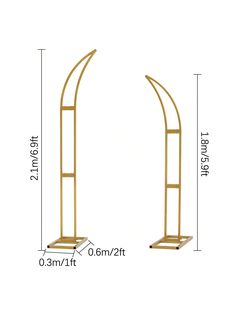 the measurements for an arched metal and wood display stand with two shelves on each side