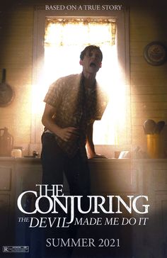 the conjuring devil made me do it movie poster with a man standing in front of a sink