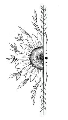 a drawing of a sunflower with an arrow in the center and two arrows on each side