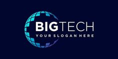 the logo for big tech is shown on a dark background with blue and white colors