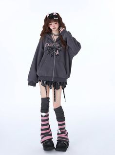 ❤︎Sweet Punk Niche Loose Versatile Hoodie❤︎ Otaku Outfit, Fitted Punk Style Hoodie, Black Harajuku Hoodie For Alternative Fashion, Oversized Hooded Punk Sweatshirt, Asian Punk, Pink Harajuku Style Hooded Sweatshirt, Black Punk-style Hooded Hoodie, Kawaii Clothes, Korean Outfits