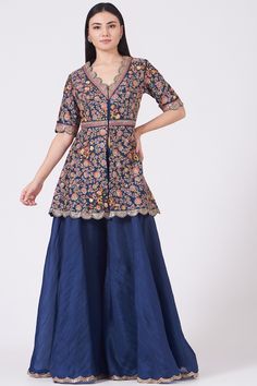 Blue Sharara, Ridhima Bhasin, Sleeveless Blouse Designs, Embroidered Sharara, Sharara Pants, New Address, Sharara Set, Indian Fashion Designers, Pernia Pop Up Shop