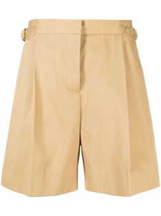 light brown cotton pleat detailing high waist concealed front fastening belted waist tabs wide leg High-waist Beige Bottoms With Built-in Shorts, Luxury High Waist Beige Shorts, Casual High-waist Shorts With Belt Detail, Brown High-waisted Shorts With Belt Loops, Beige High-waist Cotton Shorts, Chloe Clothing, Tailored Shorts, Girl House, See By Chloe