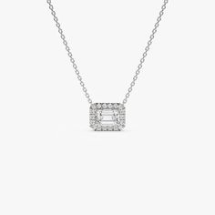 0.90 ctw 14K Halo Setting Emerald Cut Lab Grown Diamond Necklace - Taylor 14K White Gold Ferkos Fine Jewelry James Avery Charms, Necklace Emerald, Halo Setting, Gold Halo, Necklace Minimalist, Diamond Color, Necklace Sizes, Eternity Bands, Diamond Gemstone