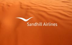 sand dunes with the words sandhill airlines in white on top and an orange background