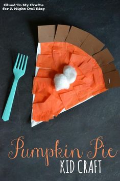 a paper plate that has a pumpkin pie on it and a fork next to it