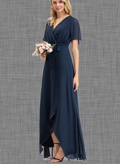 Kinley A-Line V-neck Asymmetrical Chiffon Bridesmaid Dress With Bow(s) Pleated UKP0017482 Silhouette:: A-Line Neckline:: V-neck Length:: Asymmetrical Embellishment:: Bow(s),Pleated Fabric:: Chiffon Straps&Sleeves:: ShortSleeves FullyLined:: No Built-InBra:: Yes Boning:: No Size:: General,Plus Season:: Spring,Summer TrendCollections:: Sweet&Flow,boho,Minimalist,Beach,Simple SpecialOffer:: SpecialOffer Features:: Belt/Sash,NoLegSlit ModelName:: Lydia Height:: 5.8ft（176cm） Bust:: 32in（82cm） Waist:: Chiffon V-neck Mother Of The Bride Dress For Wedding, Chiffon V-neck Bridesmaid Evening Dress, Chiffon V-neck Evening Dress For Bridesmaids, Flowy V-neck Bridesmaid Dress For Formal Occasions, Chiffon Maxi Dress For Wedding With Surplice Neckline, Chiffon Wedding Dress With Surplice Neckline, Asymmetrical Chiffon Bridesmaid Dress, V-neck Chiffon Bridesmaid Dress, Elegant Bridesmaid Dress With Asymmetrical Hem