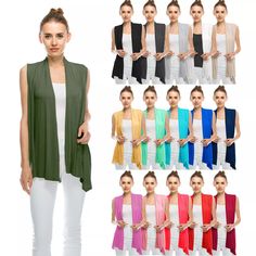 JDStyle Women's Sleeveless Open Draped Cardigan (Size:S-5X)1180 | eBay Fitted Open Front Vest For Layering, Open Front Vest For Layering, Black Sleeveless Cardigan For Spring, Fitted Open Front Vest For Fall, Sleeveless Summer Cardigan For Layering, Sleeveless Cardigan For Summer Layering, Spring Open Front Vest Top, Fitted Sleeveless Cardigan For Layering, Fitted Sleeveless Summer Cardigan