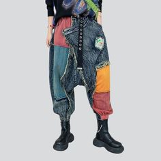 Step into the spotlight this season with our patchwork women's denim pants from the 2023 Spring-Summer Collection! Our vogue-forward pants boast a baggy fit and a high-waist for a timelessly stylish look. Constructed with drawstrings closure. these pants offer effortless versatility and unique flair.Distinctive Features Patchwork Design: Featuring a unique layered pattern. these pants are sure to turn heads and stand out from the crowd. Baggy Silhouette: Achieve a laid-back yet fashionable style Baggy Street Style, Red Flower Embroidery, Baggy Pants Women, White Jeans Men, Yellow Denim, Summer Streetwear, Denim Pants Women, Denim Patterns, Urban Street Style