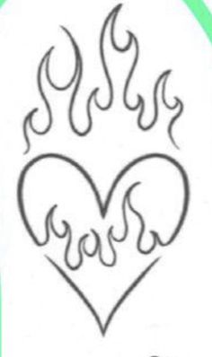 a drawing of a heart with flames coming out of it's center and the word love is in the middle