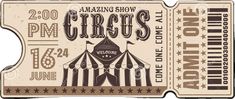 an old circus ticket with the words amazing show on it's front and back