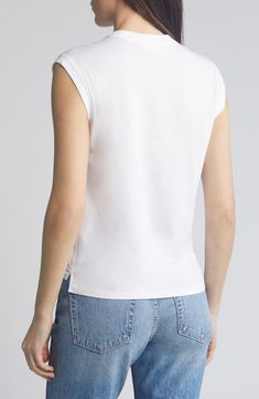 Give your layering technique a little muscle with this sleeveless T-shirt in smooth, soft Supima cotton. 23" length (size Medium) Crewneck Sleeveless 100% cotton Machine wash, tumble dry Imported Casual Sleeveless T-shirt For Layering, Spring Relaxed Fit Tank T-shirt, White Cap Sleeve Top For Spring, White Muscle Tee For Spring Layering, Relaxed Fit Muscle Tee For Layering, Spring Casual Muscle Tee For Layering, Casual Muscle Tee For Spring Layering, Sleeveless T-shirt For Summer Layering, Sleeveless Cotton Tops For Layering