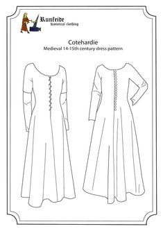 Sewing Pattern-cotehardie Medieval Dress - Etsy Larp Patterns, Armour Ideas, Medieval Dress Pattern, Viking Apron Dress, Medieval Pattern, Sca Garb, Medieval Garb, Viking Dress, Dress Patterns Free