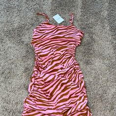 Forever21 Pink And Brown Zebra Mini Dress, It Scrunches And Hugs Ur Hips Size Medium, New With Tags. Make An Offer Trendy Pink Ruched Dress, Spring Beach Dress With Zebra Print, Zebra Print Beach Dress For Spring, Forever 21 Sleeveless Ruched Mini Dress, Sleeveless Zebra Print Vacation Dress, Sleeveless Zebra Print Dress For Vacation, Pink Ruched Beach Dresses, Pink Ruched Dresses For Beach, Forever 21 Pink Spring Dress