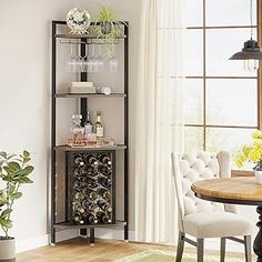 Corner Bar Ideas, Corner Home Bar, Wine Rack With Glass Holder, Corner Wine Cabinet, Corner Wine Rack, Bar Corner