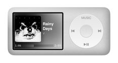 an mp3 player with the words rainy days on it