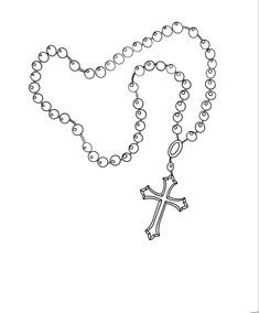 a rosary with a cross on it is shown in black and white, as well as the