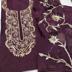 Item Overview ATHARVA Hand Embroidery Indian Salwar Kameez/Chanderi Wine Color/Gota Patti Chiffon Dupatta/Custom Stitch Unstitch/Plazzo/Gift/Anarkali Dno. CH2133 Fabric:  * Shirt Chanderi Silk -  2.5 Mts w/Beautiful Puff Embroidery Jaal and added Elegant Hand Embroidery on Peach  * Dupatta: Chiffon Chinnon Dupatta - Gota Patti Work * Bottom: Santoon Silk 2.5 Mts. Excusive Hand Embroidered Party Wear Punjabi Suit. 🌷CUSTOMIZATION (No Extra Charges) * Fabrics Customization: Designs Can be made in Unstitched Chanderi Palazzo Set With Dori Work, Traditional Purple Palazzo Set With Zari Work, Designer Purple Chanderi Palazzo Set, Purple Palazzo Set With Mirror Work For Festive Occasions, Festive Embroidered Chanderi Palazzo Set, Navratri Embroidered Chanderi Palazzo Set, Navratri Organza Palazzo Set With Dori Work, Festival Chanderi Palazzo Set With Resham Embroidery, Organza Palazzo Set With Dori Work For Navratri