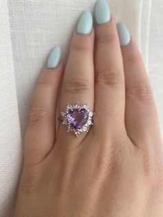 Beautiful s925 ring heart shape with zirconia , high grade.  Amethyst such a beauty stone , joy compassion, happiness Heart Shaped Amethyst Ring, Amethyst Heart Ring, Heart Shaped Amethyst, Proposal Wedding, Ring Proposal, Amethyst Heart, Ring Heart, Wedding Proposals, Big Wedding