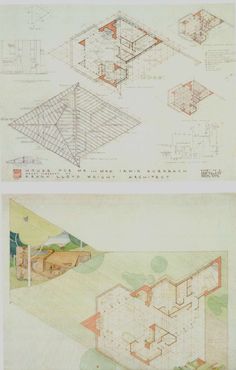 two drawings of different types of architecture