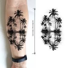 palm trees are shown on the arm and behind it is an image of a man's leg