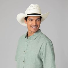 The Mens Ivory Cowboy is a stunning hat designed for those who want to stay stylish and protected from the sun. Crafted from 100% paper, this cowboy hat is a classic cattleman's crease cowboy with a 4" brim, crown ventilation, and faux suede band. Offering UPF 50+ sun protection, the Mens Ivory Cowboy is the perfect luxurious accessory for your next outdoor excursion. Features: Color: IvoryMaterials: 100% PaperSize: 59cmBrim Size: 4"Sun Protection: UPF 50+ Cowboy Men, Wide Brim Hat Summer, Sand Collection, Outdoor Cap, Hat Clips, Scarf Poncho, Dress Hats, Wide Brimmed Hats, Brim Hat